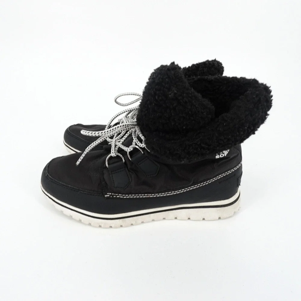 Sorel Explorer Joan Black Waterproof Sherpa Winter Boots NL2297-011 Womens 8